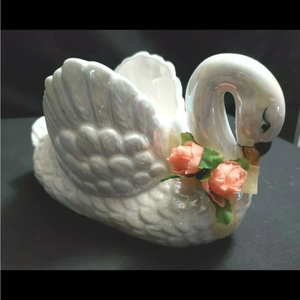 Vintage Mid Century Ceramic Swan Planter Vase Retro 4.5” Tall